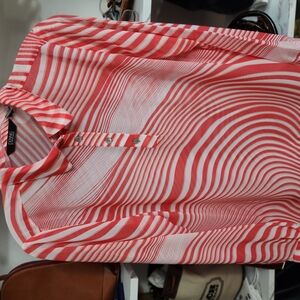 Dennis Basso Coral and White Striped Shirt